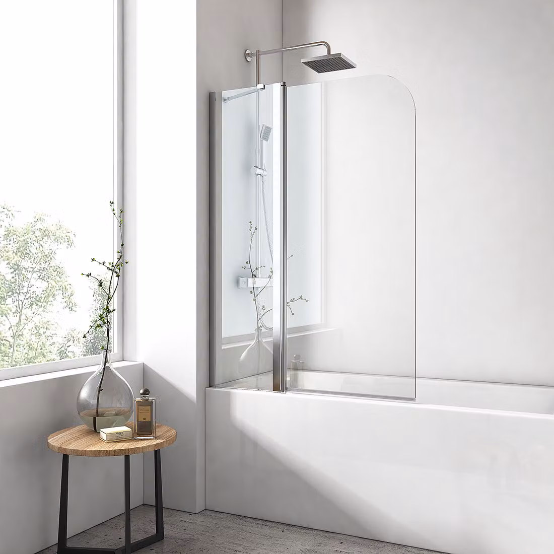 EMKE 100x140cm Paravento oscillante per vasca da bagno con pannello fisso con rivestimento NANO easy-clean Paravento pieghevole Vetro di sicurezza da 6 mm