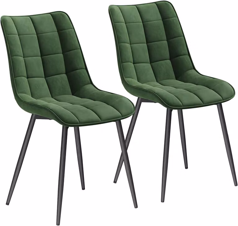 Set di 2 sedie da pranzo WOLTU, sedia imbottita con schienale, portata fino a 150 kg, seduta in velluto, gambe in metallo, verde scuro