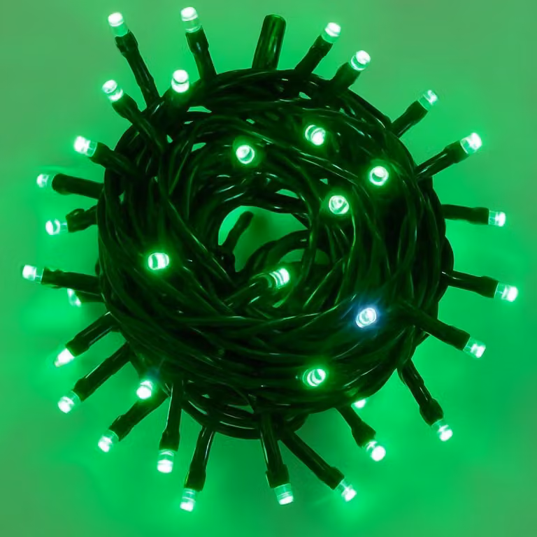 Catena luminosa con 100 LED, lunghezza 10 metri, colore verde, grado di protezione IP65, espandibile, effetto lampeggiante