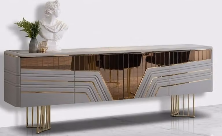 Mobile bar moderno bianco e oro, elegante e perfetto per il soggiorno