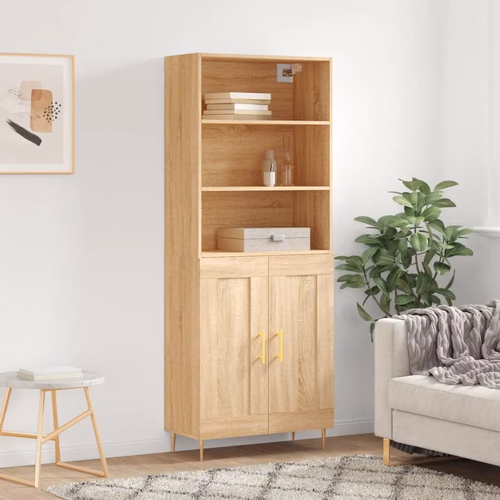 Credenza moderna vidaXL in legno multistrato color rovere sonoma, L: 69,5 cm, P: 34 cm, H: 180 cm