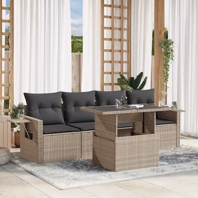 Set da giardino moderno vidaXL composto da 5 pezzi in polyrattan con cuscini antracite e tavolino in vetro – 1