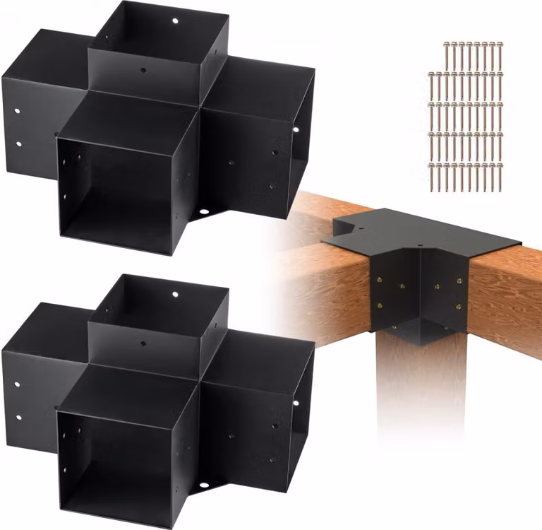 set di 2 connettori per pali in lamiera d'acciaio di 2 mm di spessore - angolo pergola - connettore angolare in legno - struttura a stivale a 90° - staffa angolare per travi in legno - set di staffe per gazebo - 390x270x202mm