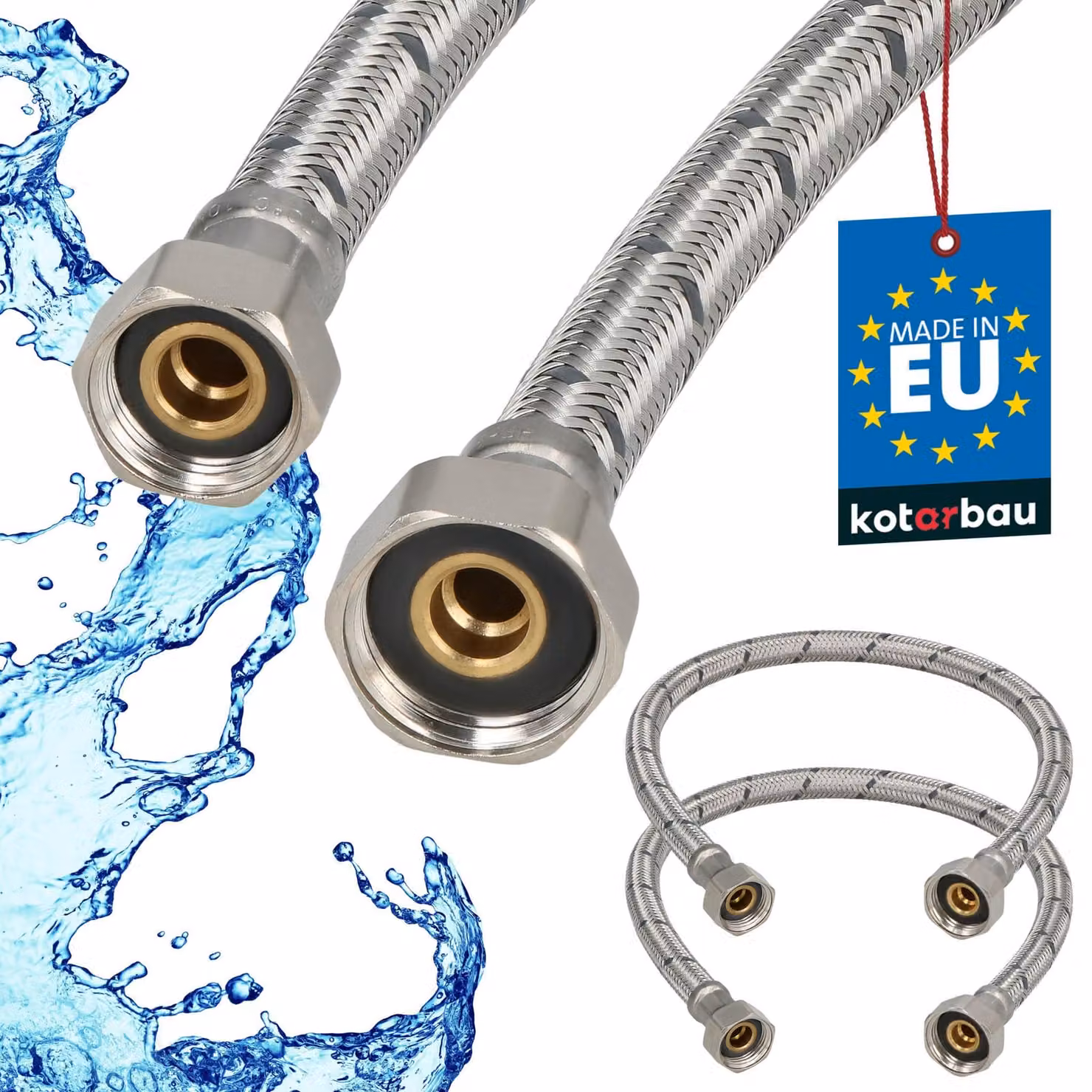 KOTARBAU® 2 Pezzi Tubo Flessibile per Rubinetto 1/2“ x 3/8“ Rivestito in Acciaio Inox 50 cm Tubo Flessibile per Rubinetto Cucina Argento