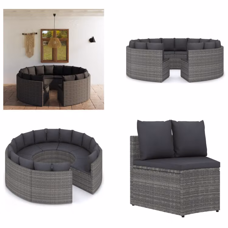 vidaXL Set di divani da giardino 8 pezzi con cuscini in poly rattan grigio - Set salotto da giardino - Set salotto da giardino - Mobili da giardino - Set mobili da giardino