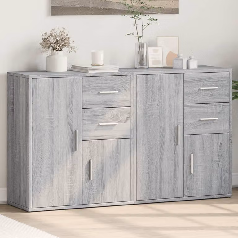 Set di 2 credenze moderne vidaXL in legno multistrato e MDF, colore grigio, L 60 cm x P 31 cm x H 70 cm