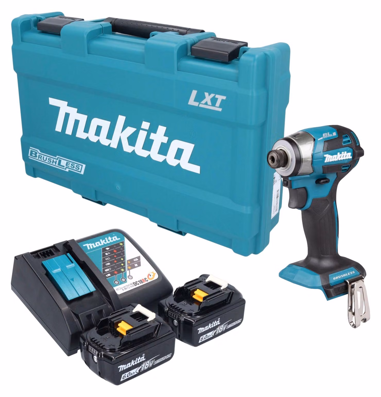 Avvitatore a impatto a batteria Makita DTD 173 RGK 18 V 180 Nm 1/4" brushless + 2 batterie da 6,0 Ah + caricabatterie + valigetta