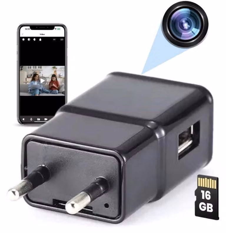 Mini Telecamera Caricabatterie USB iUni IP1000, Wi-Fi, 16GB, Visualizzazione 4K