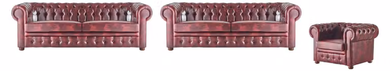 Klassisches Ledersofa Sofas 3-Sitzer Sofagarnitur Sessel Chesterfield Set 3tlg.