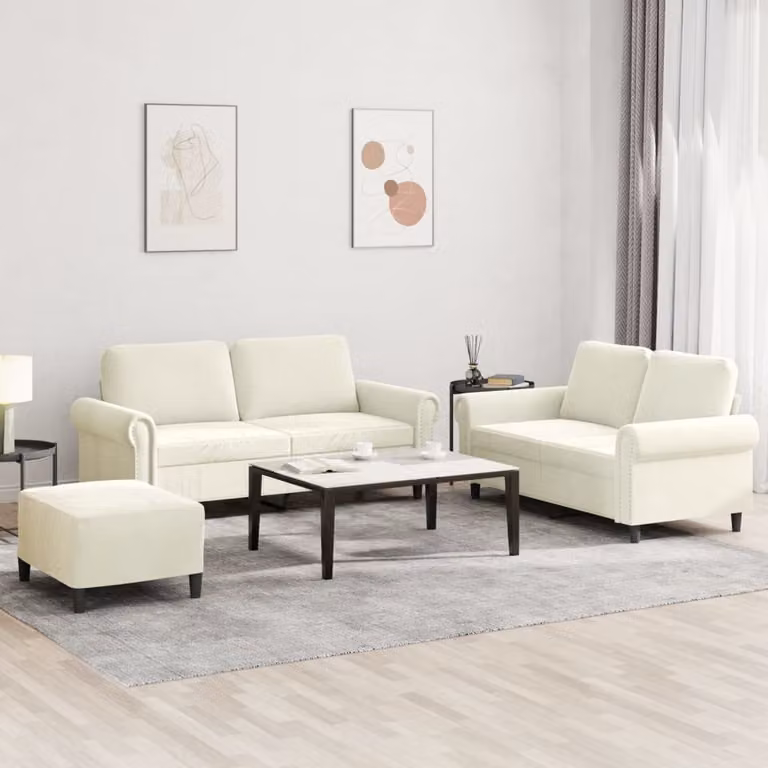Set di divani 3 pezzi vidaXL in velluto beige con cuscini per soggiorno moderno
