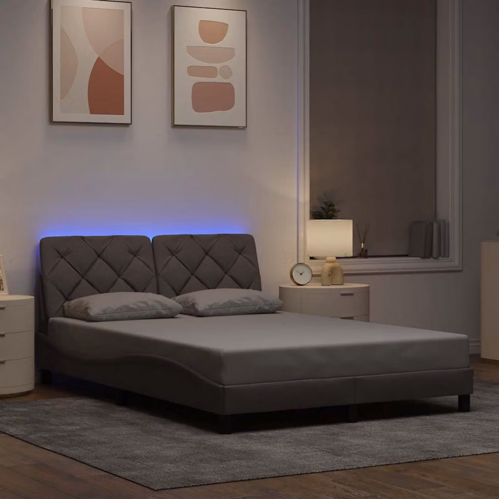 vidaXL Giroletto Moderno con LED e Porte USB in Tessuto Tortora L/P: 140 x 200 cm – 1