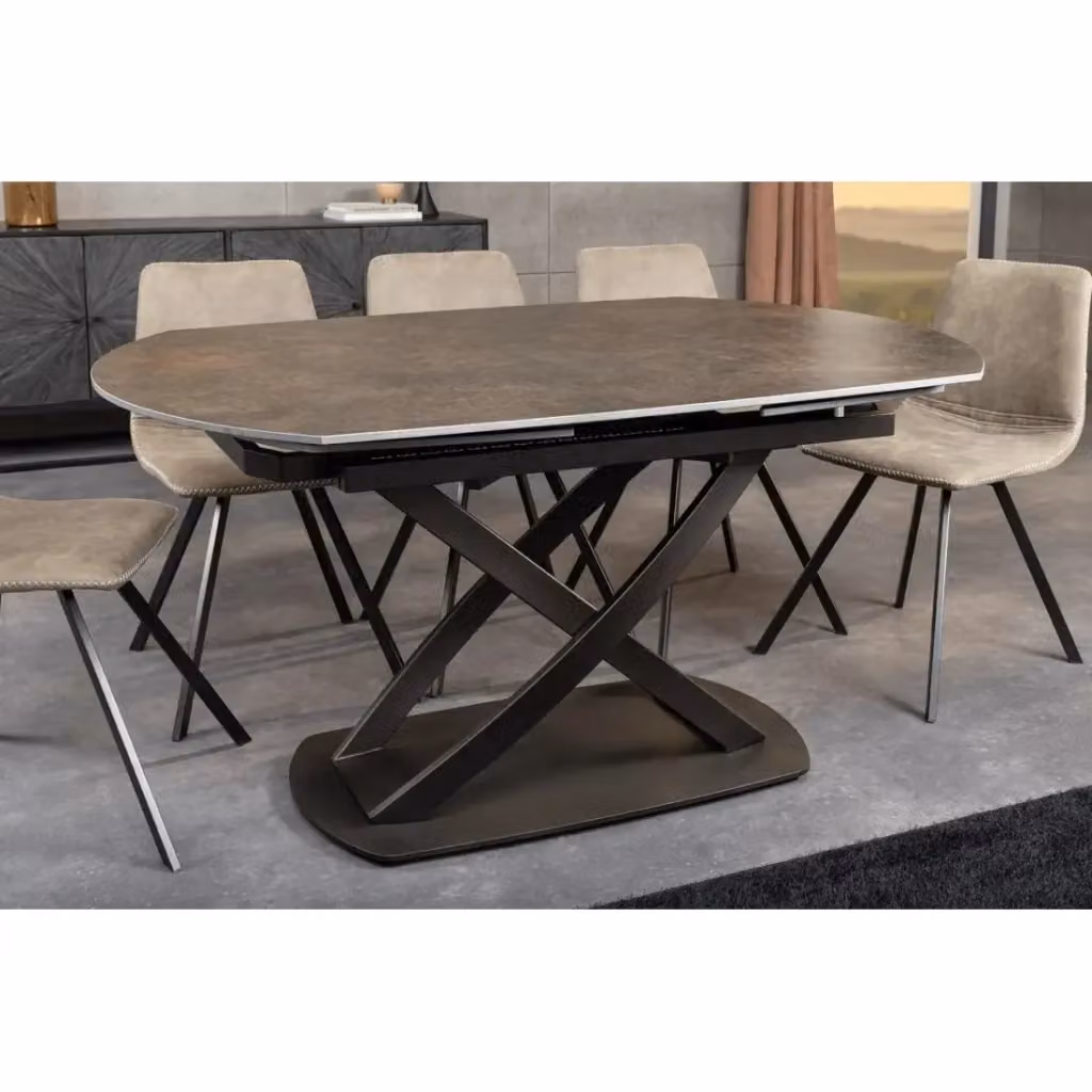 Tavolo ATONIA Meublorama allungabile ovale con piano in ceramica effetto marmo bronzo e gambe in metallo stile moderno – 2