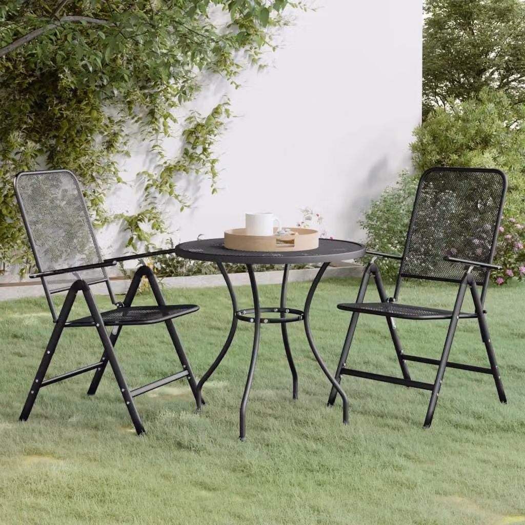 The Living Store Set da pranzo da giardino 3 pezzi in metallo espanso antracite
