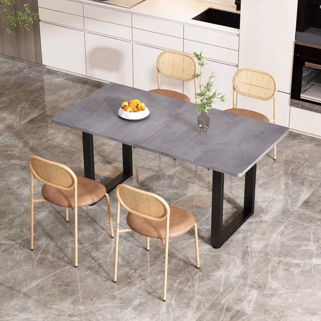 Set di 4 sedie da pranzo MINIMAL in rattan e metallo marrone e grigio per cucina e sala da pranzo