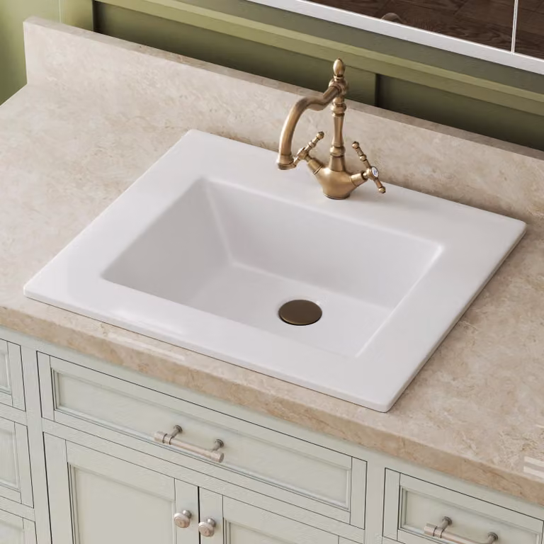 Lavabo da incasso - Lavabo in Vetroceramica - 53 x 46 cm - Rettangolare - Senza foro per rubinetto - Con troppofilo - 9 litri