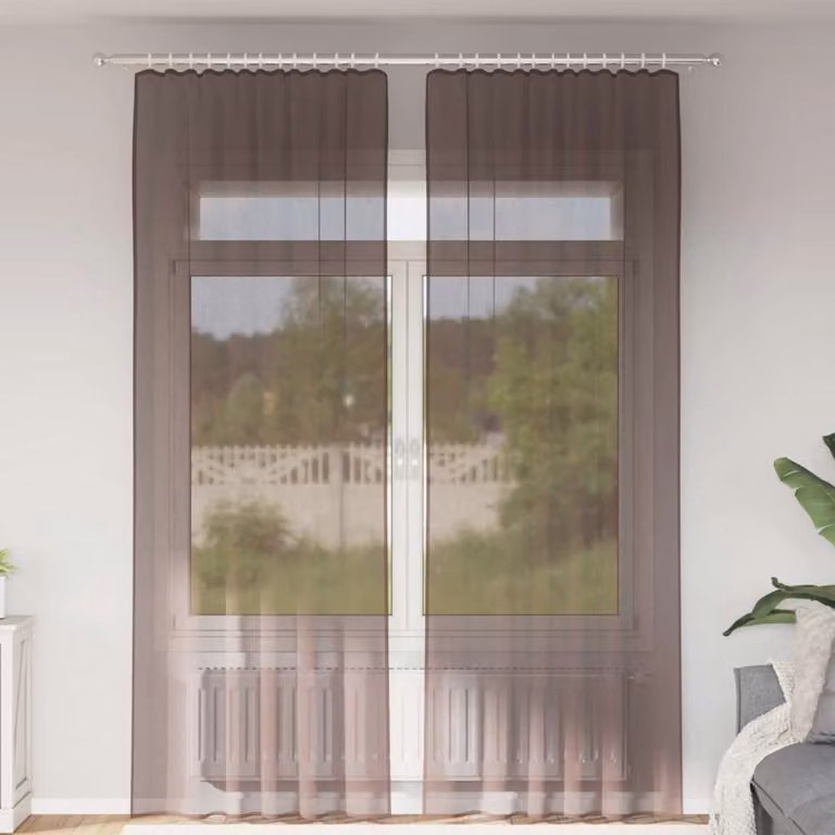 Set di 2 tende in voile semi-trasparenti vidaXL marroni con linguette in poliestere L: 140 cm, H: 260 cm
