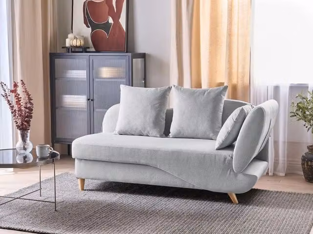 Chaise Longue in tessuto grigio chiaro lato destro con contenitore stile moderno soggiorno
