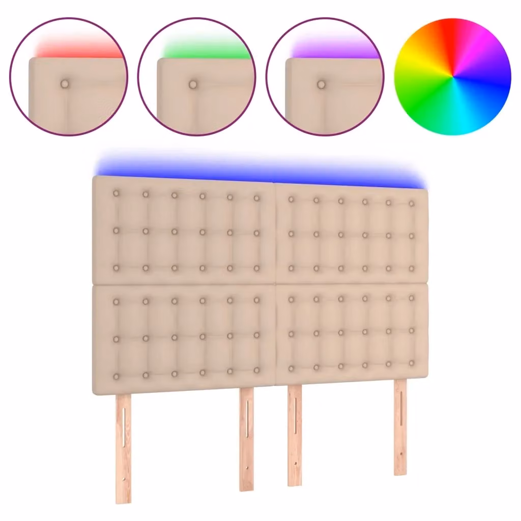 Testiera con LED e porta USB vidaXL in similpelle color cappuccino, L: 144 cm, P: 5 cm, H: 118-128 cm – 2