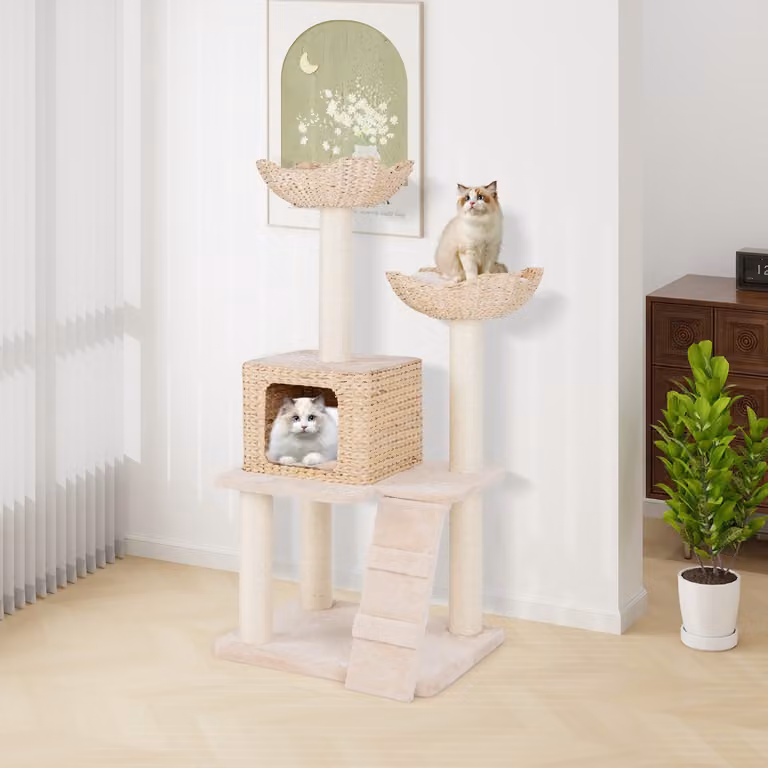 Albero per gatti Costway con tiragraffi in sisal, trespoli, scale e cuscini lavabili, colore beige, Altezza: 122 cm