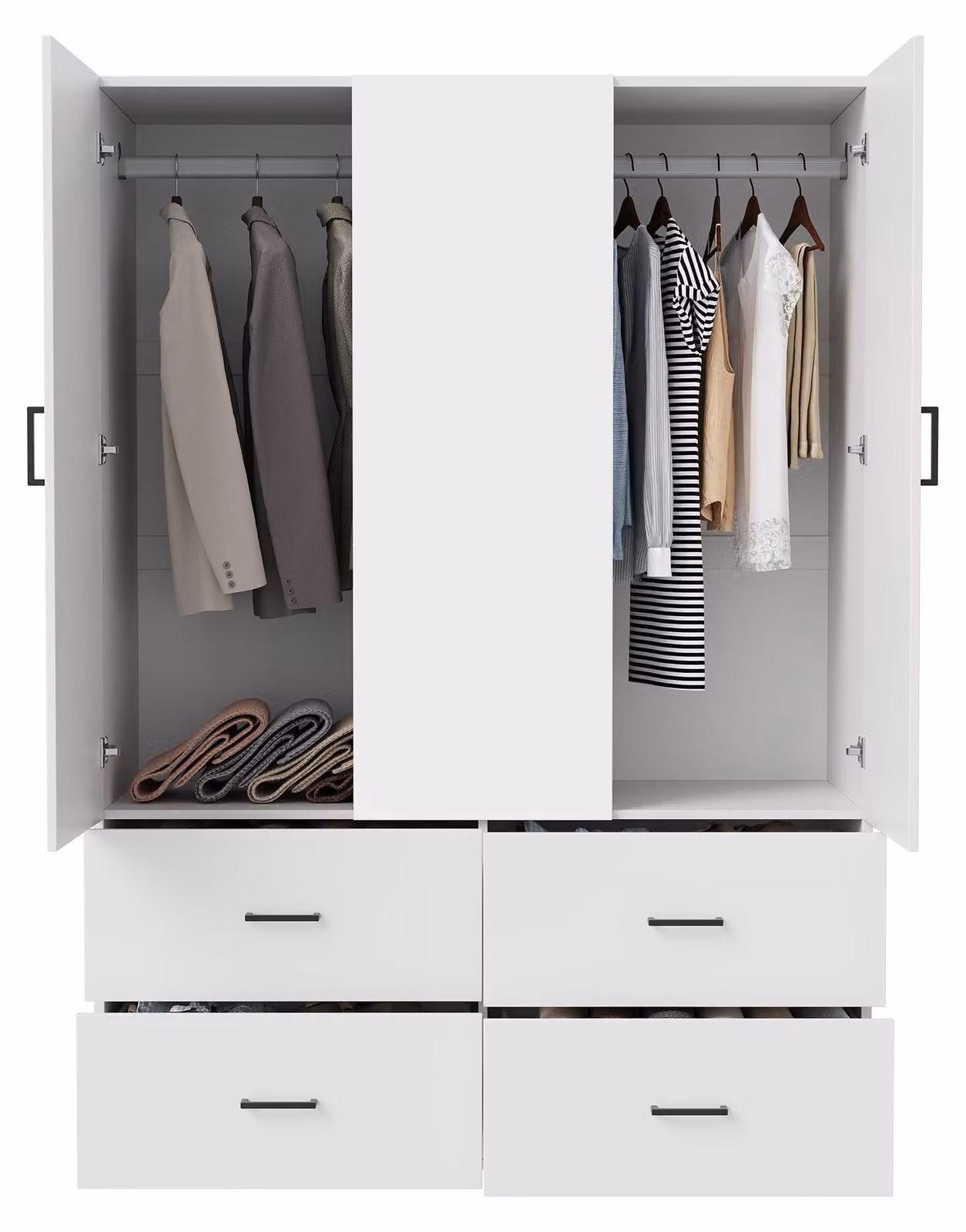 Armadio ProximaX 130x51,8x181,5 cm bianco, ante e 4 cassetti, ampio armadio contenitore per camera da letto, robusto