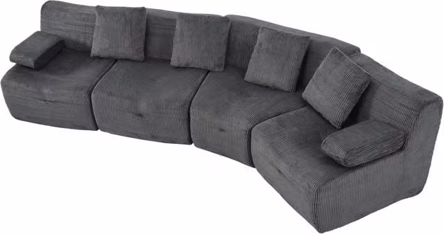 Divano modulare 4 posti in tessuto di cotone a coste, senza montaggio, design flessibile e resistente fino a 400 kg per soggiorno e lounge