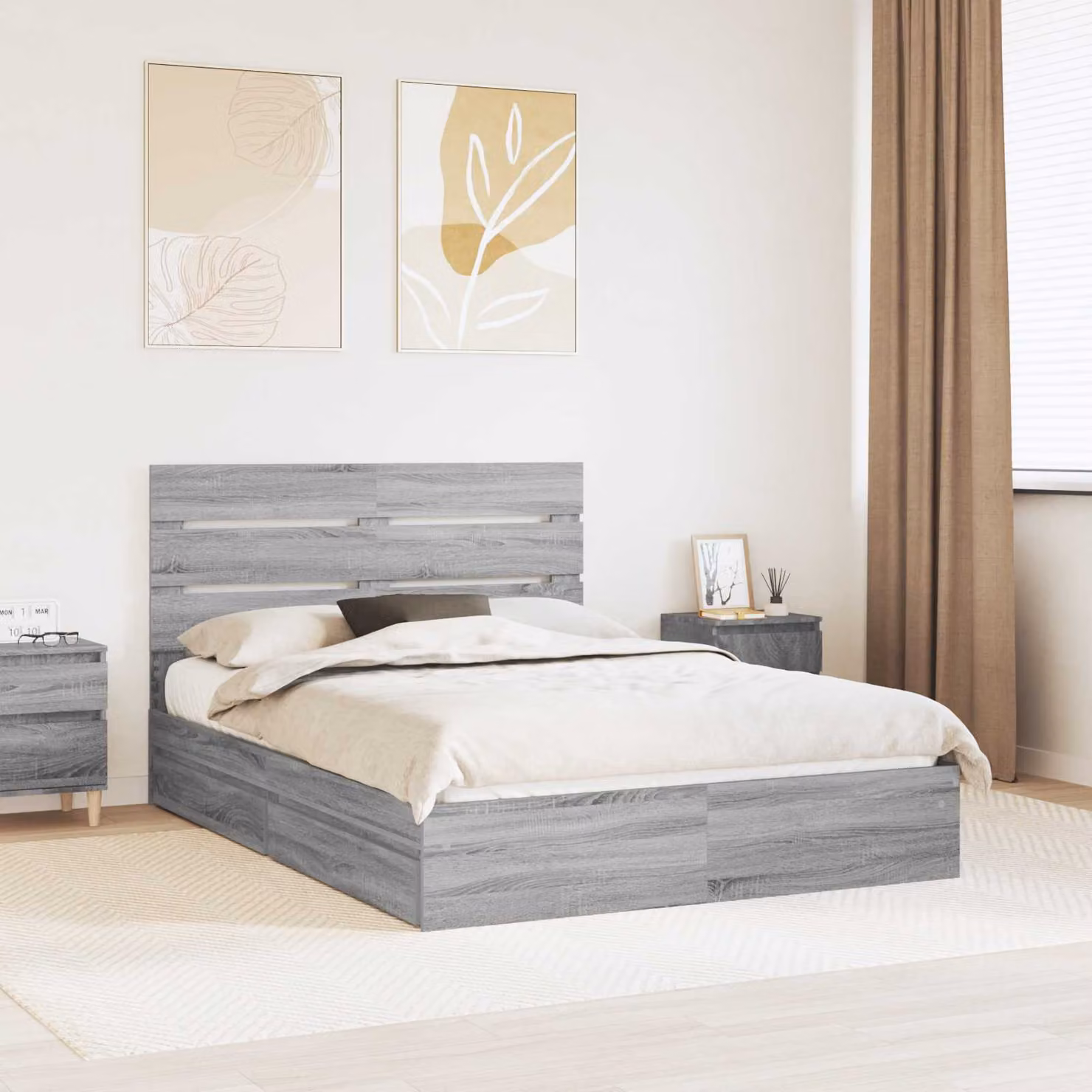 Letto con contenitore e cassetto vidaXL in legno ingegnerizzato Grigio Sonoma L: 160 cm, P: 200 cm, H: 100 cm, H: 163 cm, H: 206 cm