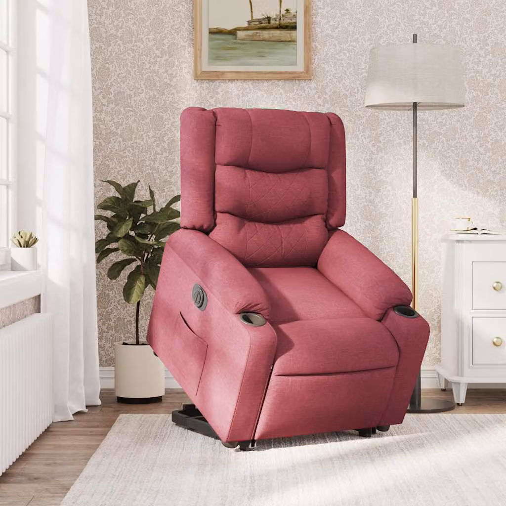 Poltrona Alzapersona Reclinabile Elettrica Rosso Vino Tessuto