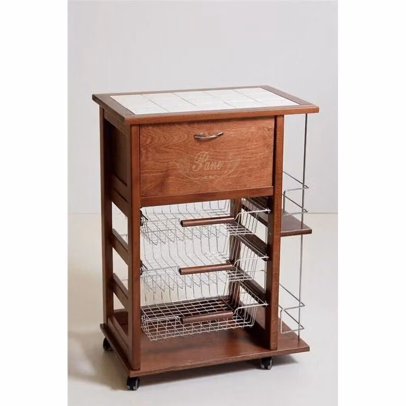 Carrello portafruta Vesuvio Iperbriko in noce con porta pane e bottigliera L: 84 cm, P: 59 cm, H: 39 cm – 2
