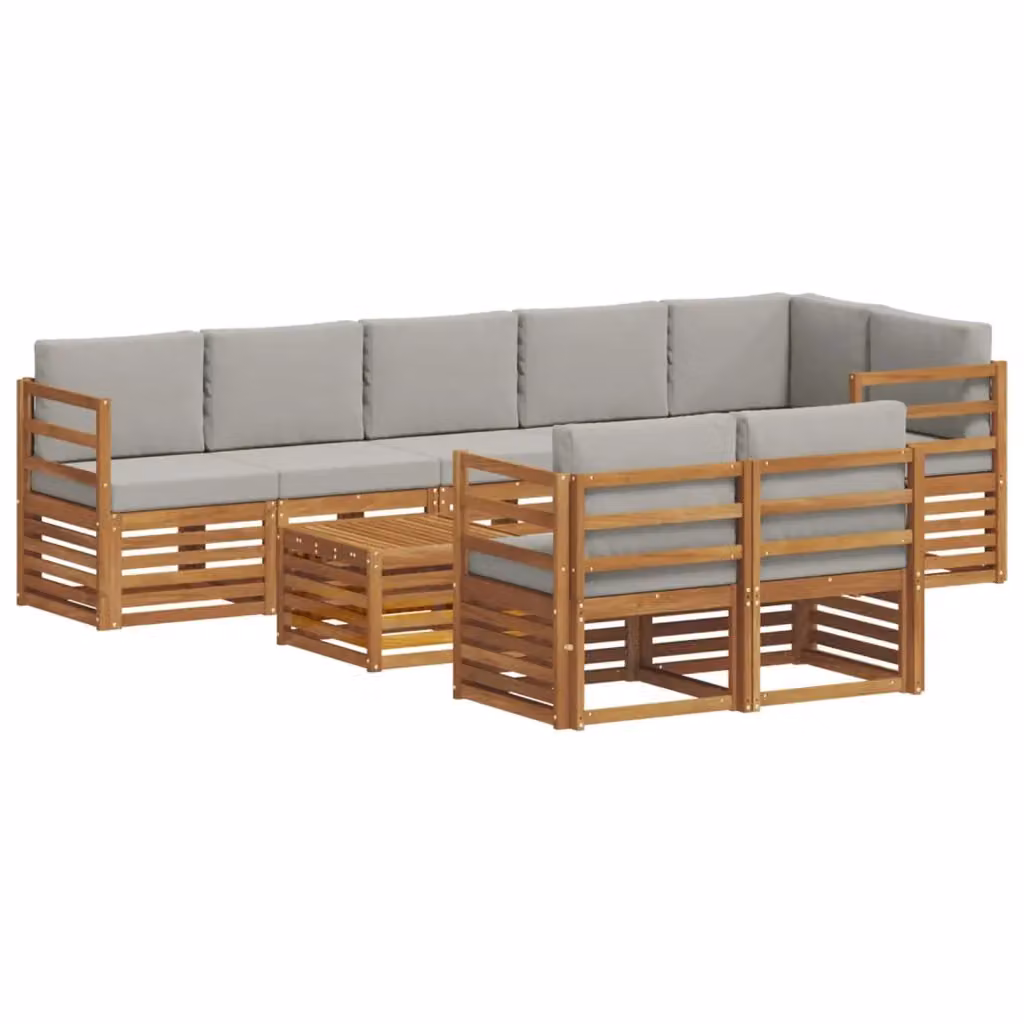 Set di divani da esterno a L vidaXL in legno di acacia con tavolino da caffè, colore grigio e marrone – 2
