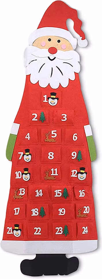 Calendario dell'Avvento di Natale, calendario dell'Avvento di Natale in feltro con 24 tasche, per decorazioni e regali di Natale (rosso)