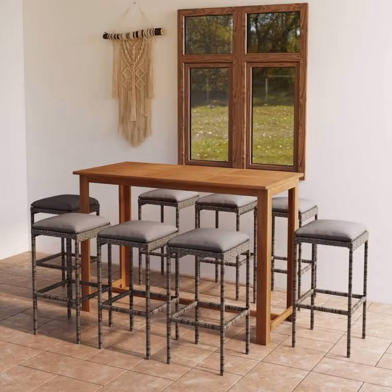 Maison Exclusive - Set da giardino da 9 pezzi con cuscini, grigio