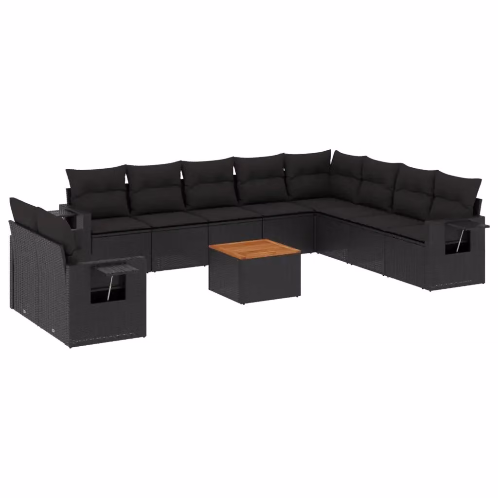 Set di Divani da Giardino Moderno VIDAXL a Forma di U in Polyrattan Nero con Cuscini, 11 Pezzi – 2