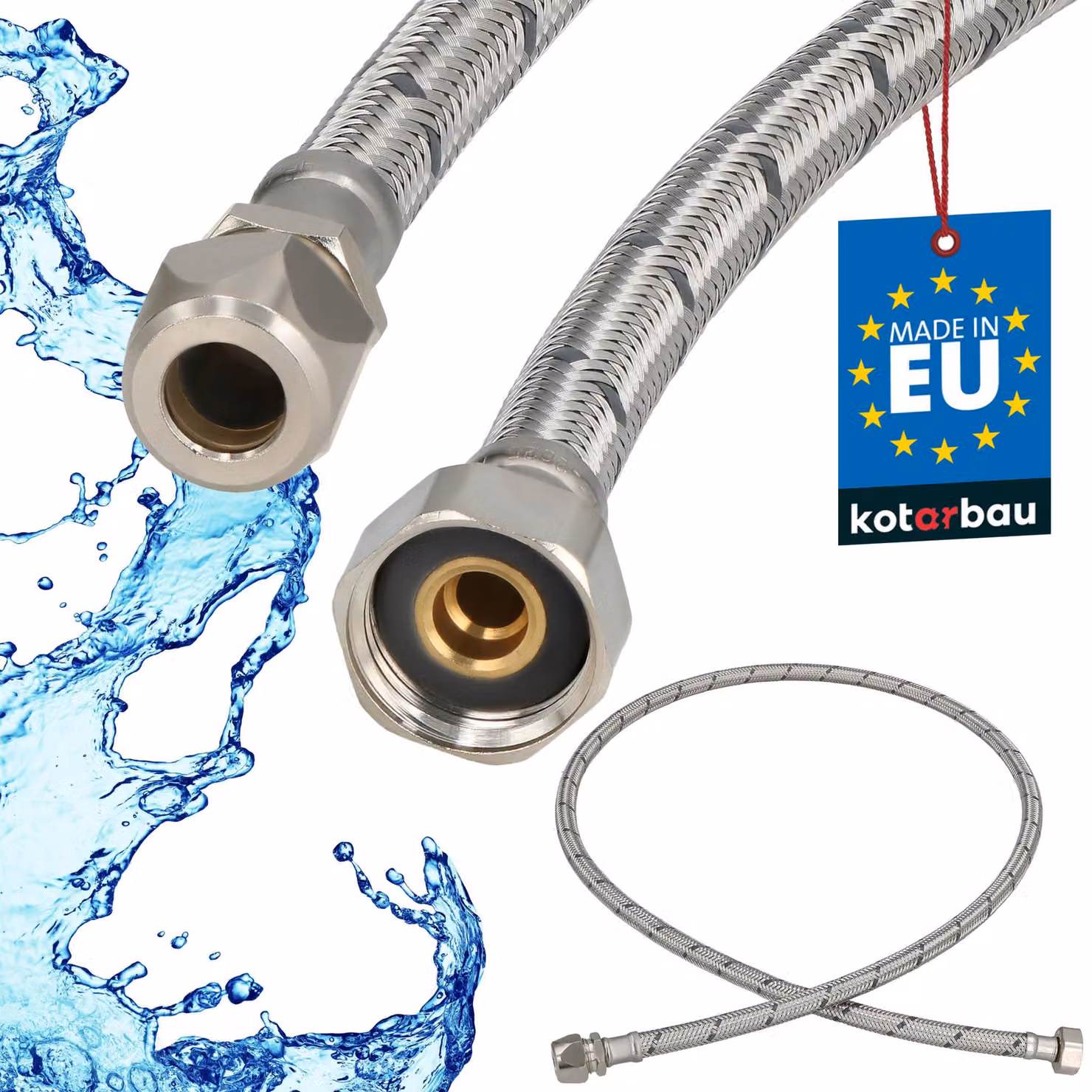 KOTARBAU® Tubo Flessibile per Rubinetto 1/2" x 3/8" Tubo di Raccordo 120cm Dado Girevole x Raccordo a Pressare Acciaio Inox