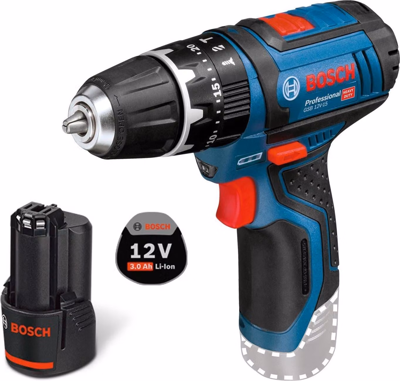 Trapano a percussione a batteria Bosch GSB 12V-15 / 1 batteria da 3,0 Ah