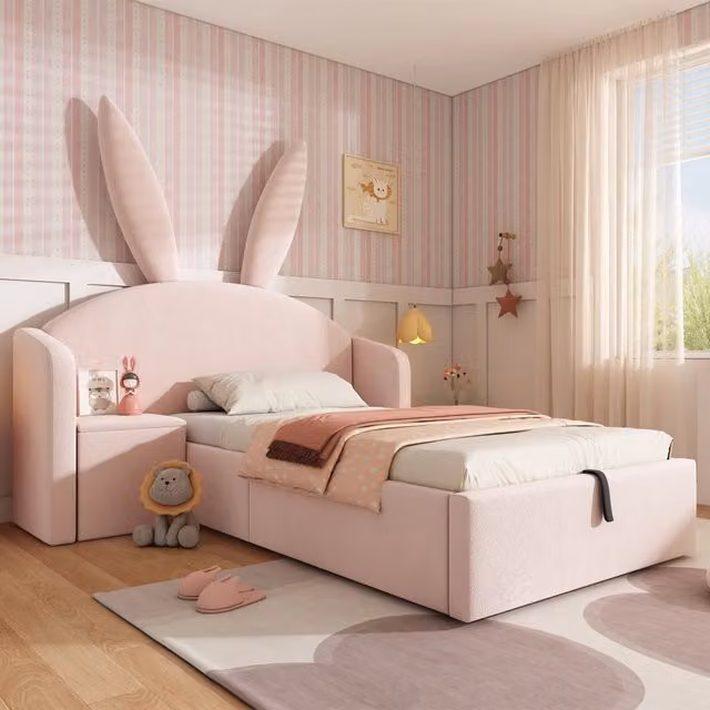 letto imbottito velluto rosa 90 x 200 cm
