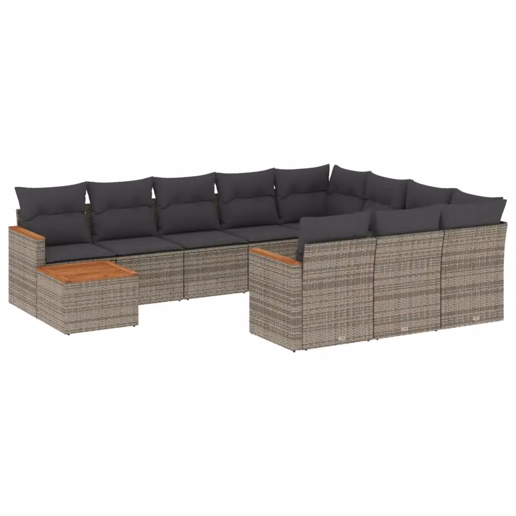 vidaXL Set Divani da Giardino 11 pz in Polyrattan Grigio con Cuscini e Tavolino da Caffè – 2