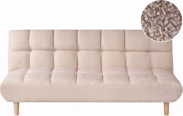 Divano letto beige Rivestimento bouclé Gambe in legno 2 posti Schienale trapuntato Seduta trapuntata Design moderno Senza braccioli