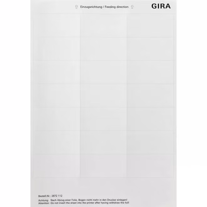 Gira 2872112 Fogli per etichette 33,5x67 mm Accessori Bianco puro