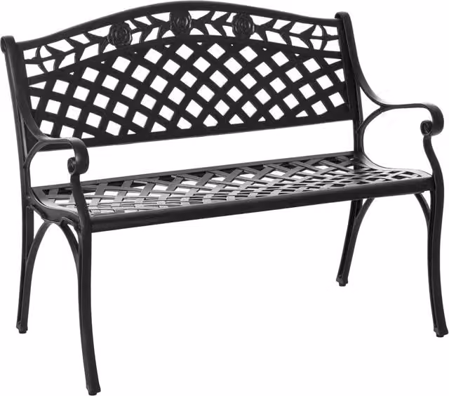 Panchina da Giardino a 2 Posti in Metallo Alluminio Nero con Braccioli per Esterno Terrazzo Balcone Resistente 102,5 x 61 x 84 cm