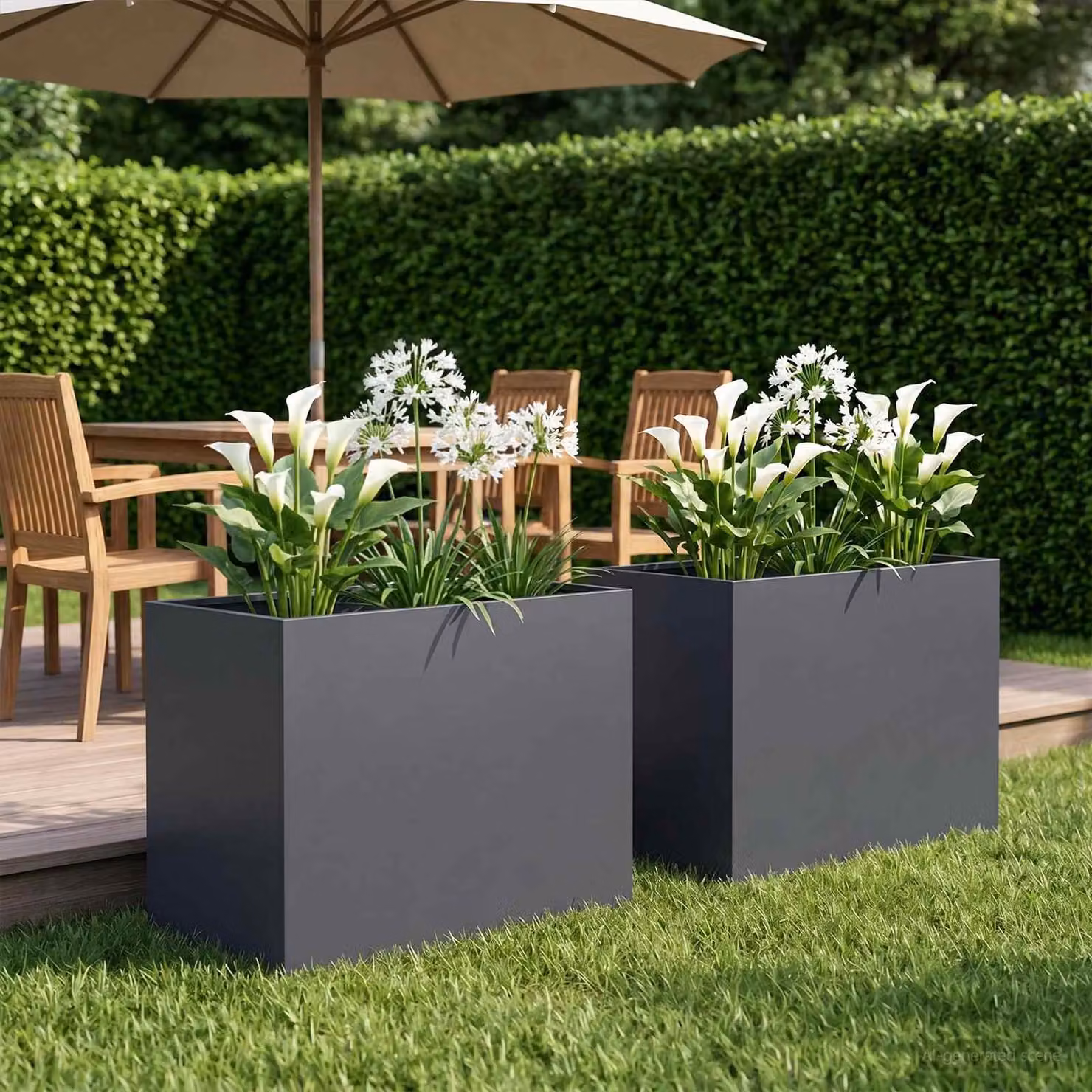 Set di 2 vasi da giardino vidaXL in metallo colore antracite L: 60 cm, P: 40 cm, H: 50 cm