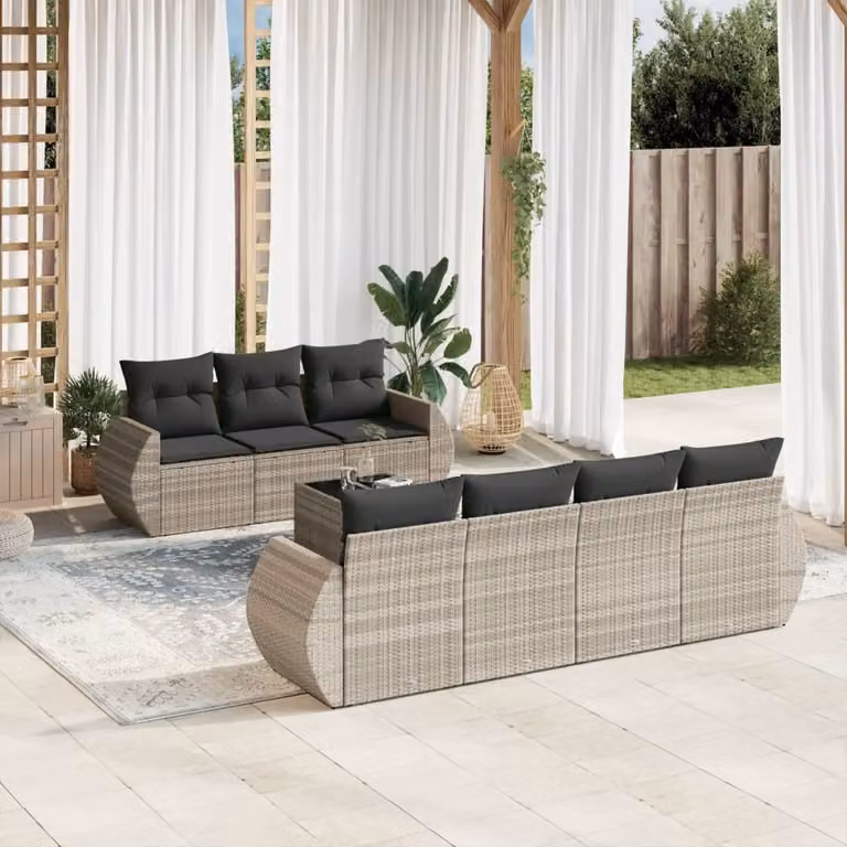 Maison Exclusive - Set Divano da Giardino 8pz con Cuscini Grigio Chiaro Polyrattan