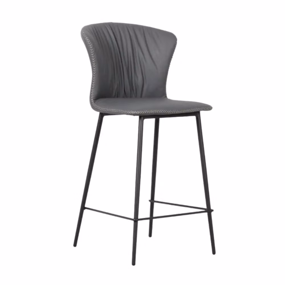 Sgabello Core con schienale avvolgente in ecopelle antracite e gambe in metallo nero – 2