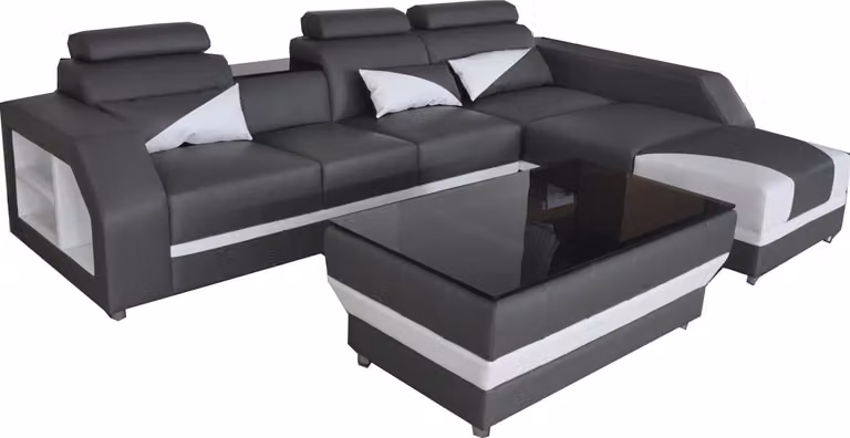 Leder Eck Sofa Couch Polster Couchen Sofas Wohnlandschaft Luxus Garnitur +Tisch