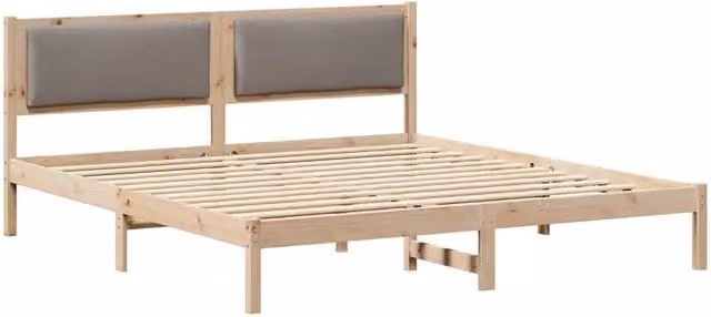 Letto matrimoniale Talpa in pino massello con tessuto beige o grigio L/P/H: 180 x 200 x 103 cm – 1
