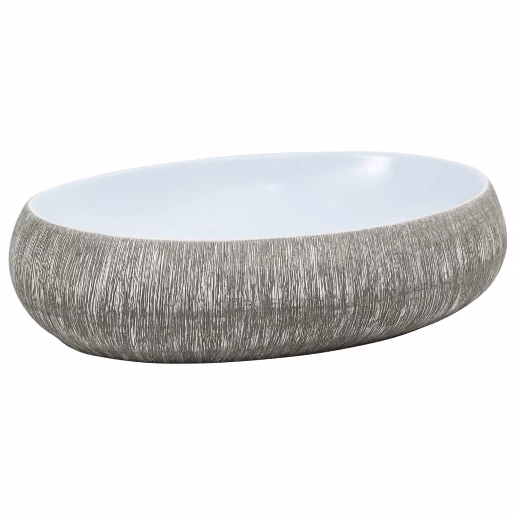 Lavabo da Appoggio Grigio e Blu Ovale 59x40x15 cm Vetroceramica