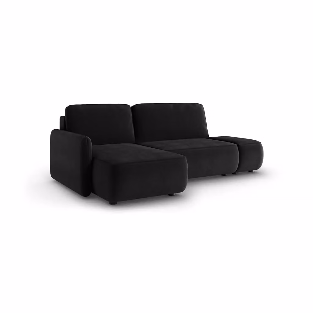 Divano Letto Rezno DMORA con Penisola Contenitore, Modello L-Shape con Struttura in Legno e Rivestimento in Tessuto, Nero, L/P/H: 229 x 148 cm – 2