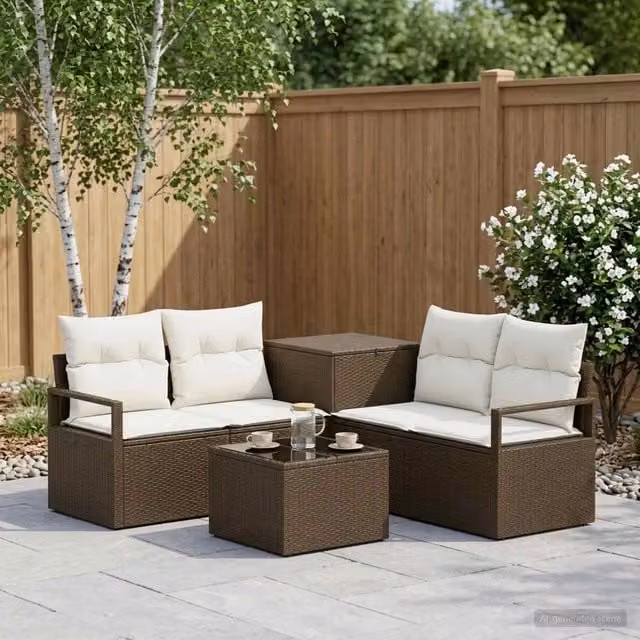 Set di divani 6 pz Marrone e Bianco Crema 55 x 55 x 37 cm 3447238