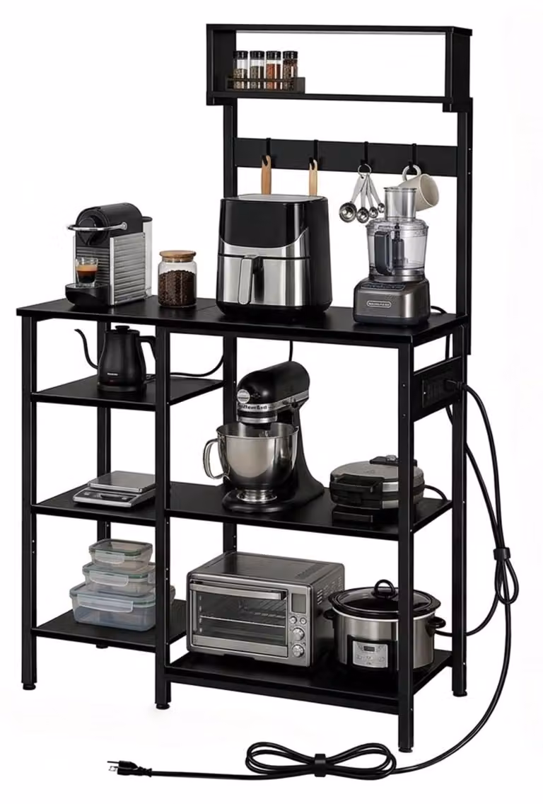 Ripiano portaoggetti da cucina con prese di corrente e porte USB, 151x82x40 cm, nero