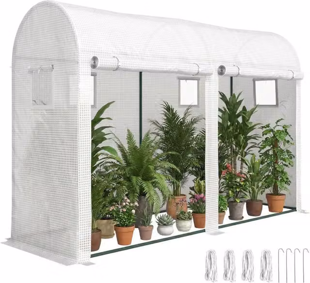 Serra da Giardino per Balcone Xylo con Struttura in Acciaio e PE Bianco L/P/H: 300 x 100 x 200 cm