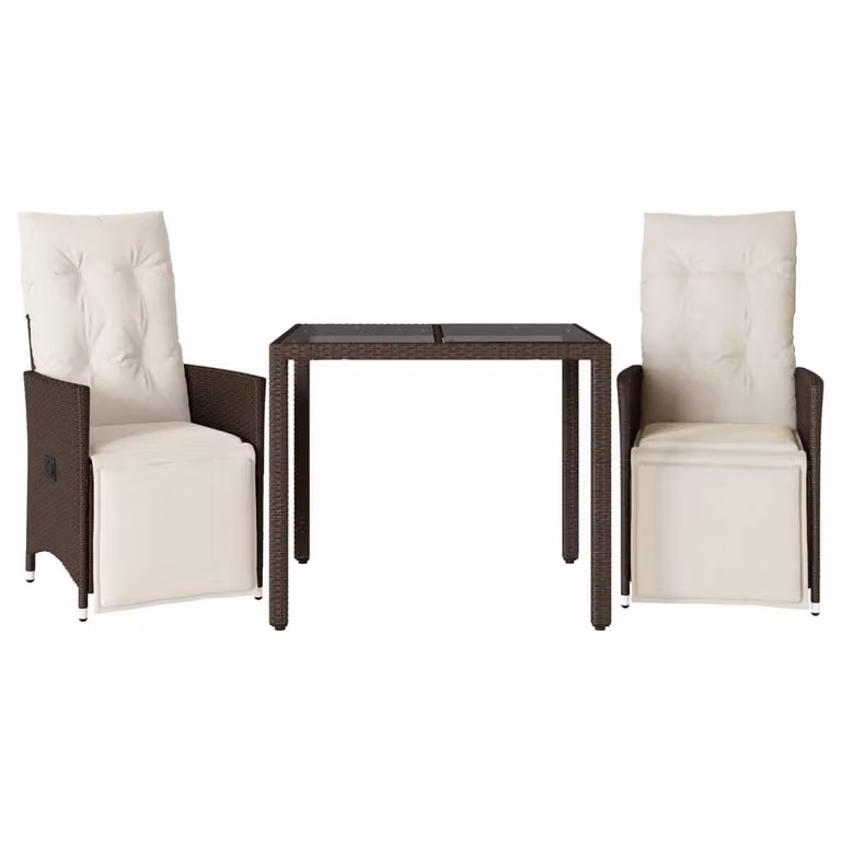 Set Bistrò da Giardino 3 pz con Cuscini in Polyrattan Marrone